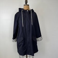 Tribal Jacket Women Medium Hood Zip Flap Coat Contrast Stripe Navy Core Cruise +