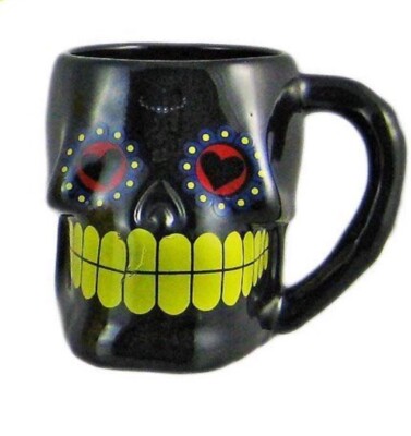 DAY OF THE DEAD Sugar Skull 3D Figural Coffee Mugs Black