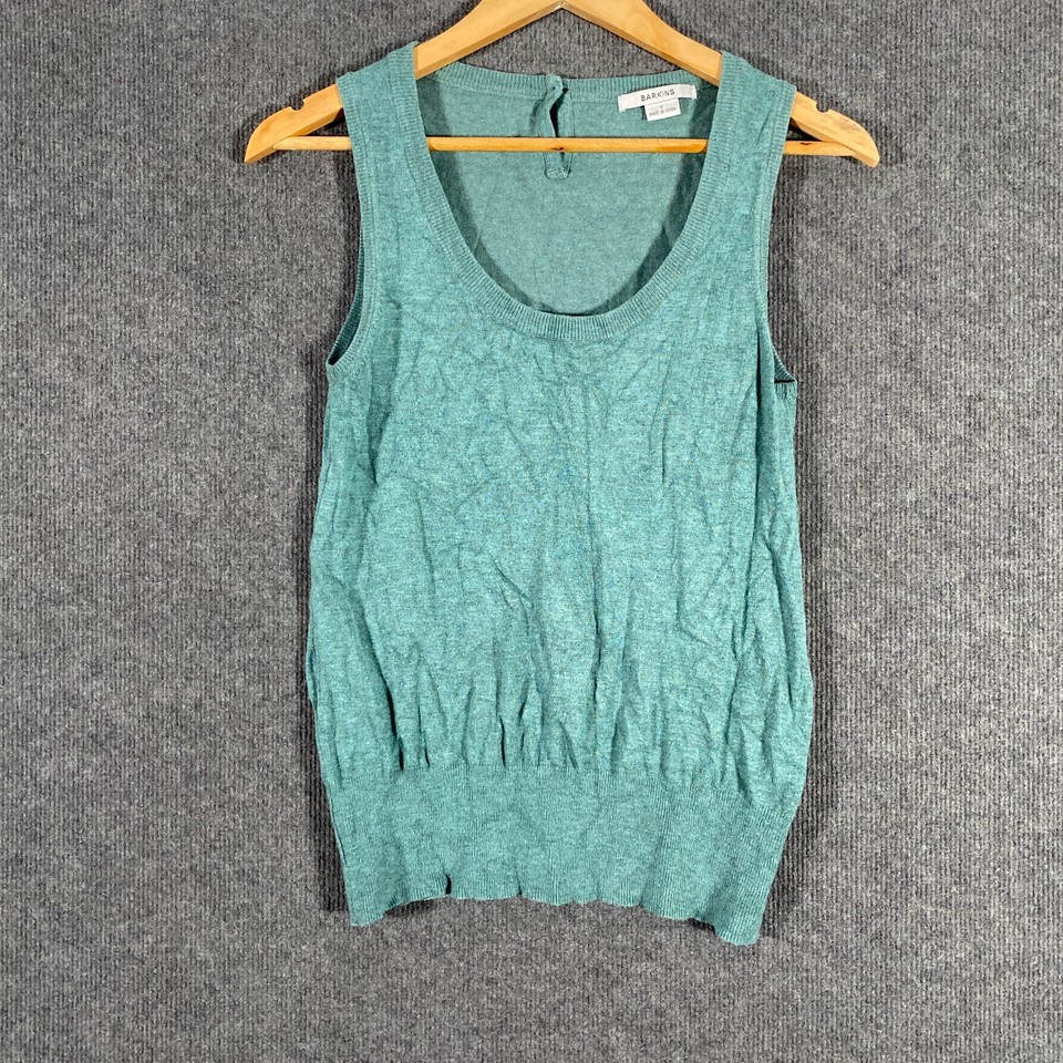 Barkins Jumper Womens Small Blue Green Sweater Vest Scoop Neck Office Career