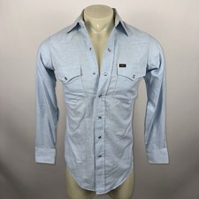 Vtg 70s Lee Pearl Snap Shirt Mens Oxford Western Cowboy Rockabilly USA 14.5 33