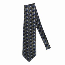 Van Heusen Gray Blue Geometric Design 100 Silk Tie
