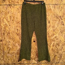 Moss Green Tweed Split Flare Leg Pants Hippie Retro Festival made in USA size 6