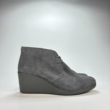 Crocs Leigh Gray Suede Comfort Wedge Bootie A...