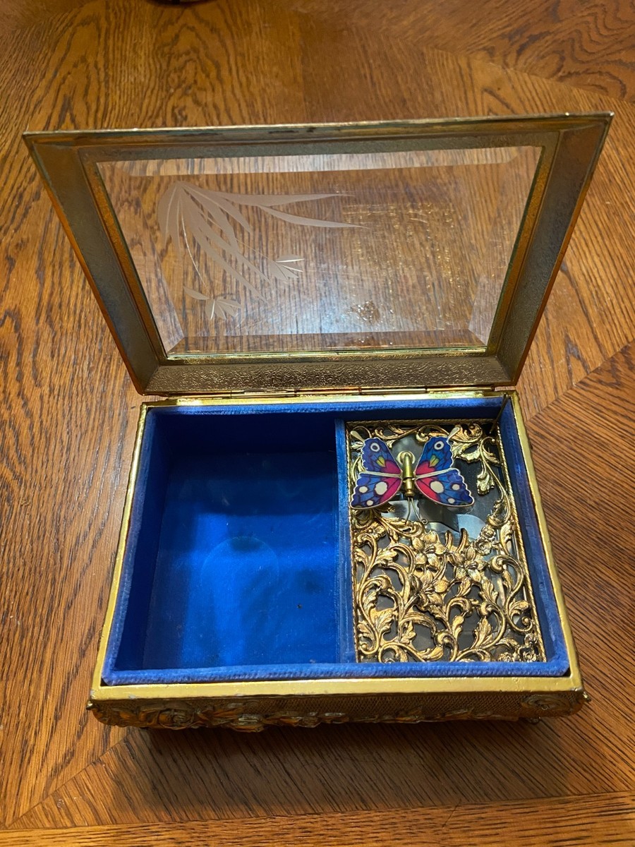 Vintage Westland Enamel Butterfly Automation Etched Music Jewelry