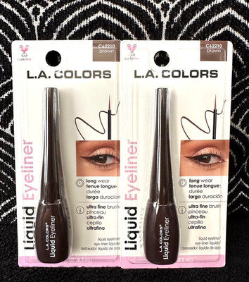 2pk LA COLORS BROWN C62210 LIQUID EYELINER ULTRA FINE LINE PRECISE BRUSH LINER