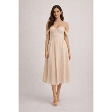 Reformation Violet Off Shoulder Smocked Midi Dress Champagne Cream Size 6 New