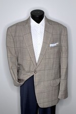 Ralph Lauren LRL Mens 48R Wool Blend Taupe Glen Plaid Windowpane Blazer Jacket