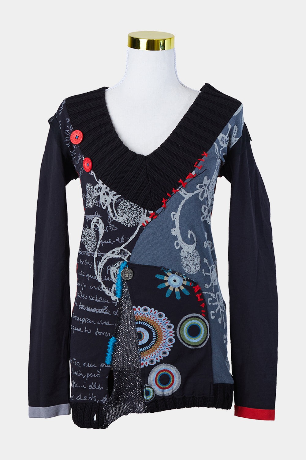 DESIGUAL Black, Red, Grey Knit Patchwork Mini Dre… - image 1