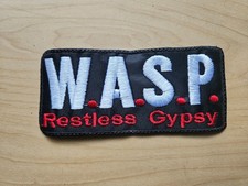 WASP, RESTLESS GYPSY, SEW ON WHITE AND RED EMBROIDERED PATCH
