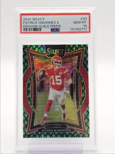 PATRICK MAHOMES II 2024 SELECT CONCOURSE DRAGON SCALE PRIZM /81 PSA 10 Q0107