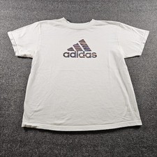 Adidas Mens White Logo Graphic Short Sleeve T-Shirt Made In USA Size Medium