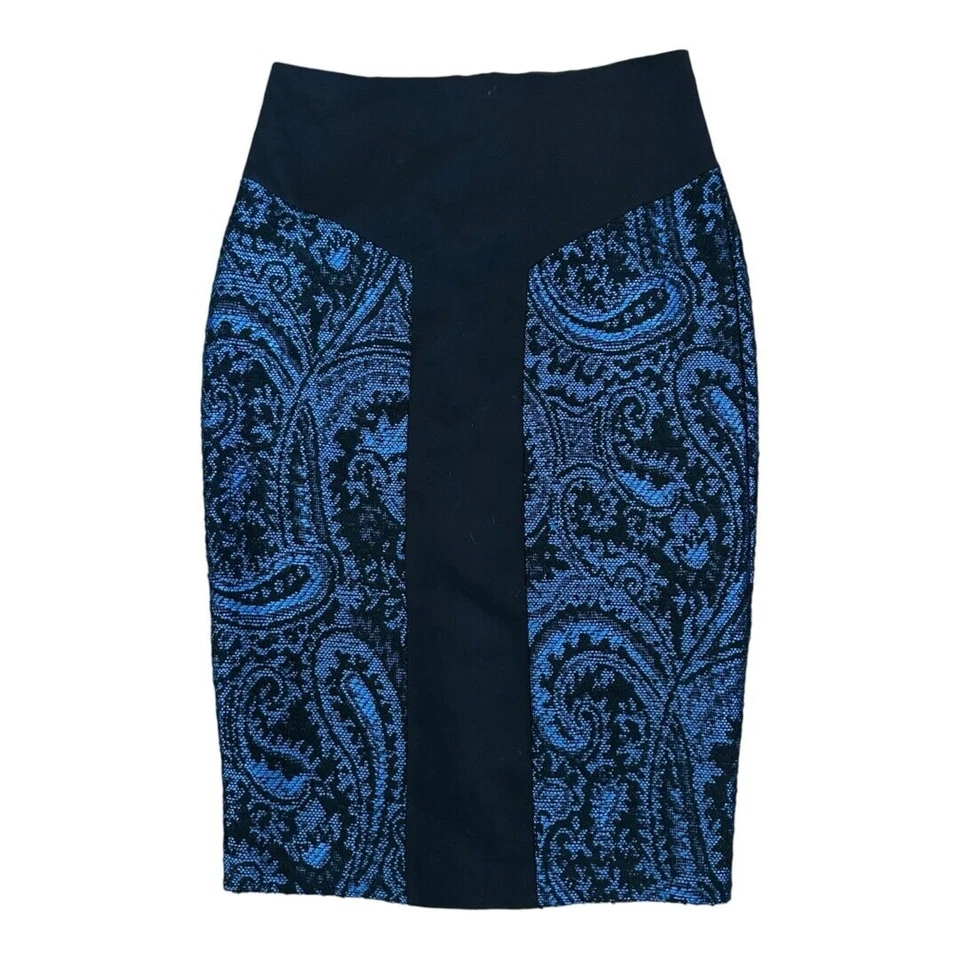 Ted Baker Mujer Carrón Azul Negro Jacquard Falda Lápiz Hasta la Rodilla Cremallera Completa 2