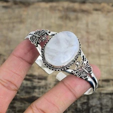 Natural Moonstone Gemstone 925 Sterling Silver Jewelry cuff Bracelet Adjustable