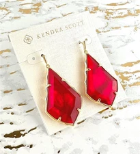 NEW Kendra Scott Large Alex Faceted Gold Earring in Cranberry Red Illusion