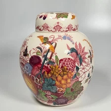 Vintage Mason's Ironstone "Fruit Basket" Ginger Jar 6-3/4" Tall