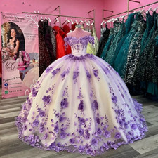 Lavender Quinceanera Dresses Off Shoulder 3D Flowers Beading Sweet 16 Ball Gown