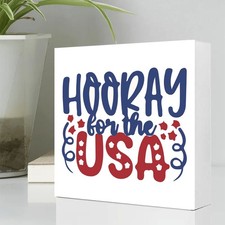 Hooray for the USA Wooden Box Sign 4th of July Patriotic Farmhouse Decoration