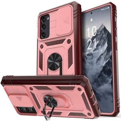 Pink For Samsung Galaxy S20 FE 5G Ring Stand Phone Case Camera Lens Slide Cover