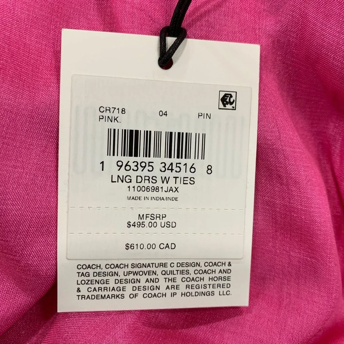 Abito lungo COACH con cravatte donna taglia 4 rosa