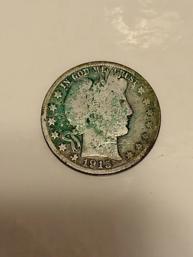 1915-S Barber 90% Half Dollar, Worn, Env. Dam.