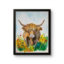 Highland Cow Floral Meadow 11x14 Farmhouse Decor Farm Animal Canvas original