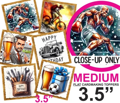 WEDDING WISHES UK Male/Mens Mix C-Boxing/Classic Car/Beer/DIY Card Toppers MEDIUM 3.5" Crafts/Tags