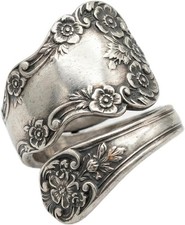 Spoon Ring for Women Vintage Silver Floral Flower Rings Wide Wrap Boho Circling