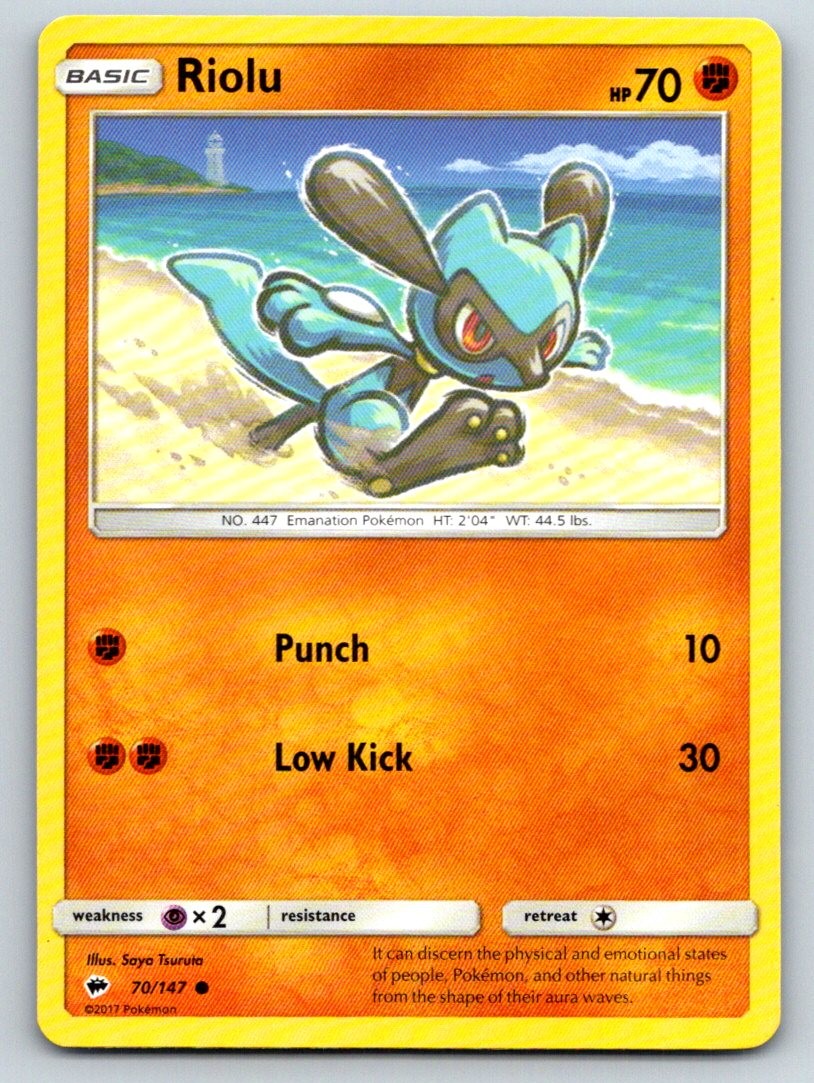 Riolu 70/147 Common Burning Shadows Pokemon Moderately Played