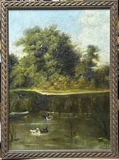 Antique Original Oil Painting Landscape Barbizon School, Framed