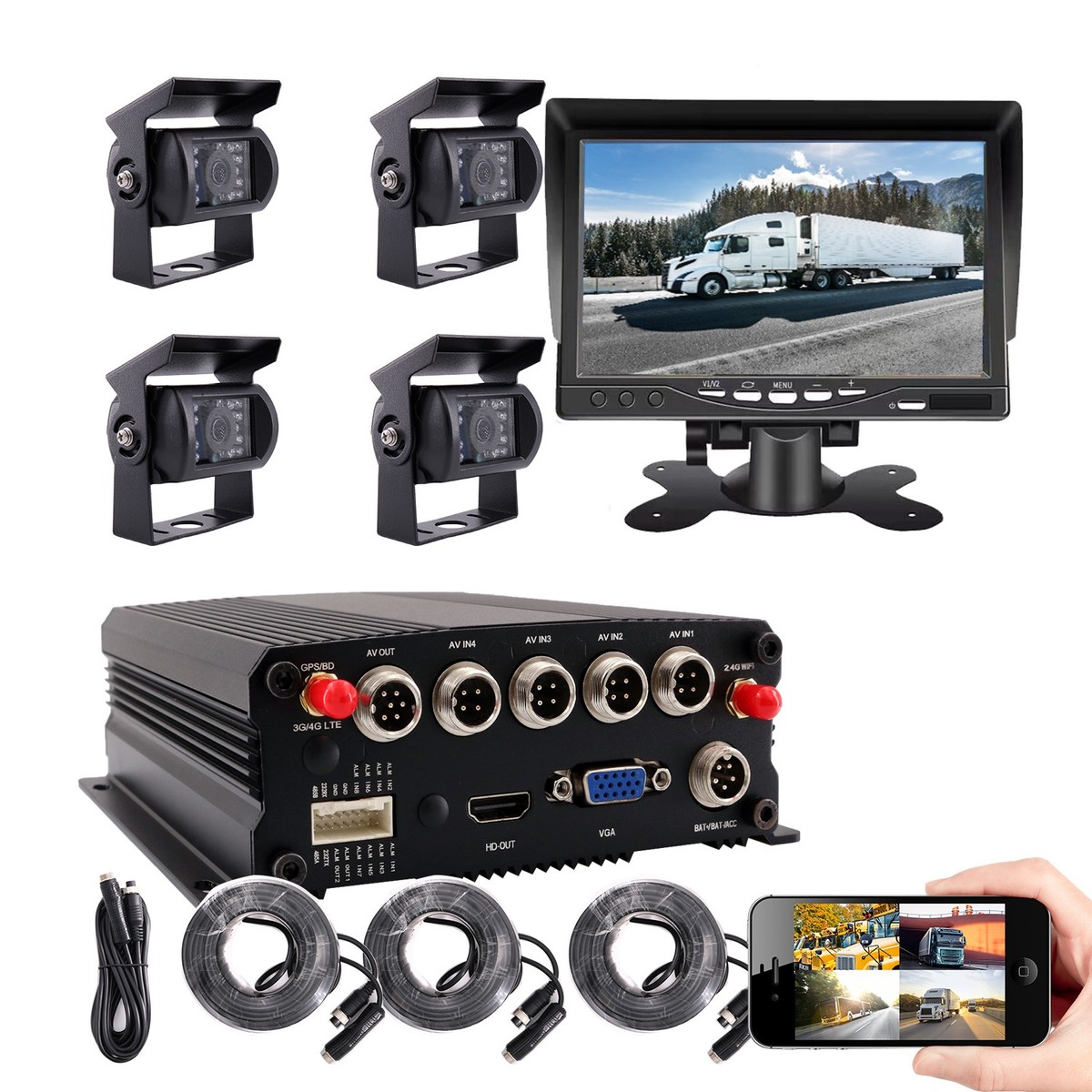 1080P 4CH GPS WIFI Truck DVR MDVR Video Recorder Remote View CCTV
