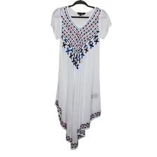 Riviera Sun Boho Embroidered Cover Up Dress White Women Size S Asymmetrical Hem