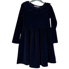 Molo Cyanne Velvet Dress Girls 3 - 4 Years Blue Long Sleeve Ruffle Pleated Soft