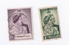 NYASALAND # 85-86 VF-SON CANCELS 1948 KGV1 SILVER WEDDING NO TRUMP TARIFFS