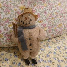 Snowman With Broom Scarf Winter Christmas Primitive Style