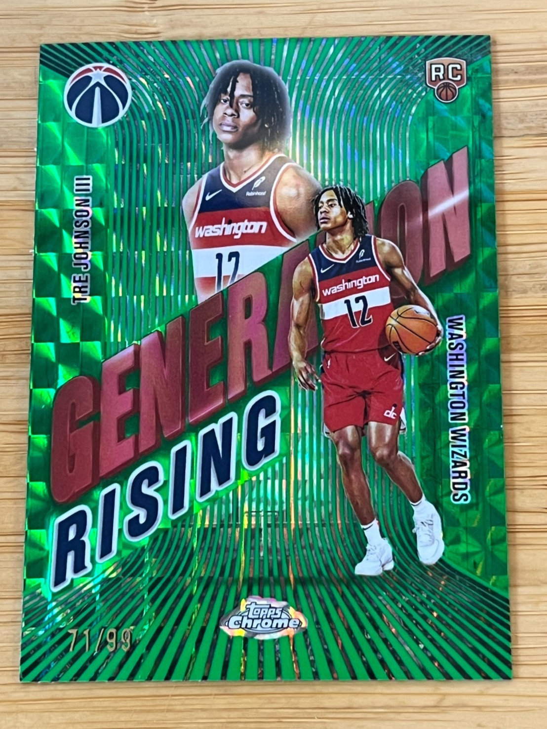 2025-26 Topps Chrome Tre Johnson III Generation Rising Green Geometric /99 RC