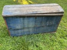 1879 SWEDISH DOME TOP COFFER ANTIQUE 19TH CENTURY HAND PAINTED OAK CHEST TRUNK