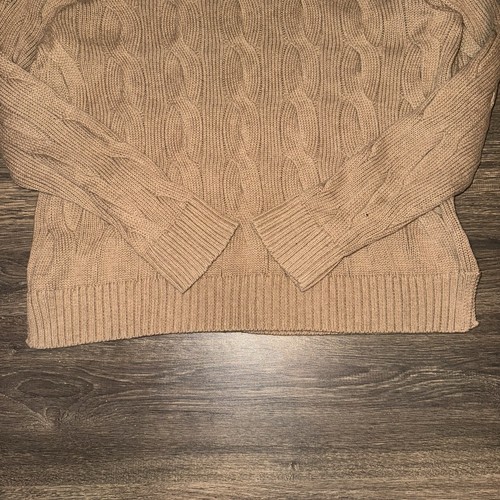Polo Ralph Lauren Men’s Cable Knit Jumper Sweater Camel Brown Size L 100% Cotton - Picture 4 of 5