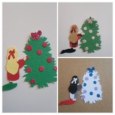 Any 1 Cute Christmas Girl Decorating Christmas Tree Cardstock Die Cut Scrapbook