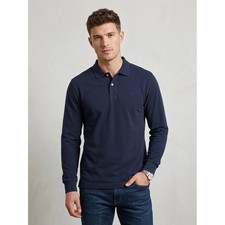 Sergio Tacchini Mens Long Sleeve Polo Shirt Navy Blue Pique Logo Size Large L