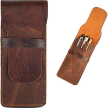 The Antiq Leather Pen Case, Protector for Fountain Pens, 3 Pen, Brown 