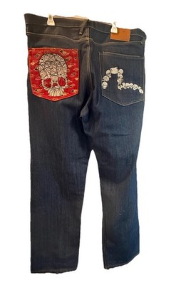 Evisu Tigers Skull Jeans Mens 38  Blue Straight Leg Embroidered Back Pockets