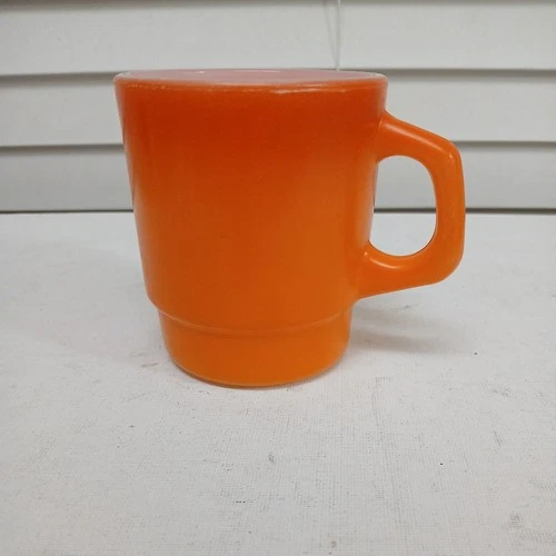 Vtg Fire King Anchor Hocking Oven Proof Orange Red Milk Glass Mug Cup D Handle
