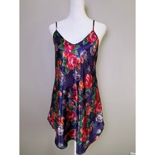 Vintage Intimate Moods Floral Slip Dress Purple Satin Cami Nightgown M