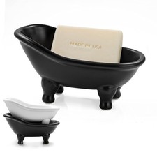 1piece 5.6" Black Ceramic Mini Bathtub Soap Dish Small Planter Makeup Organiz...