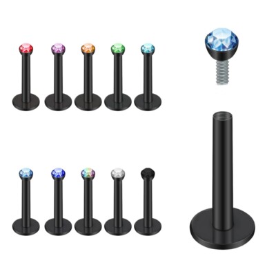 4X 2mm Crystal Internal Thread Labret 8mm Black Bar Monroe Lip Stud Ear Piercing