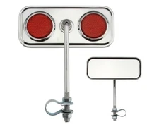 Rectangle Bicycle Bike Mirror Chrome with Red Reflectors.