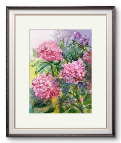 Hortensien Aquarell Gemälde Original Blumenkunst Rosa Blumen Botanische Kunst - Bild 2 von 8