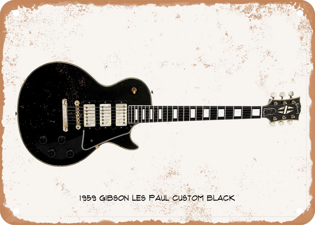 Guitar Art 1959 Gibson Les Paul Custom Pencil Drawing Rusty Look Metal Sign