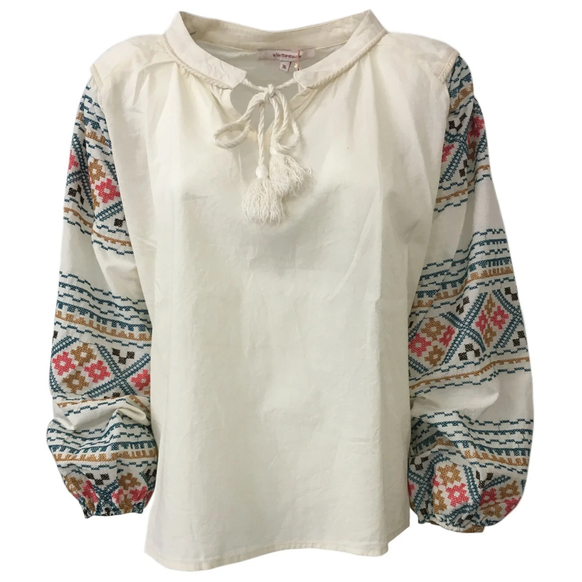 Blouse Woman with Embroidery Ecru LA FEE MARABOUTEE FB7462 100 Cotton Made Cmd