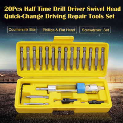 20Pcs Driver Bits Swivel Multi Screwdriver Kit Head Half Time Quick-Change Drill